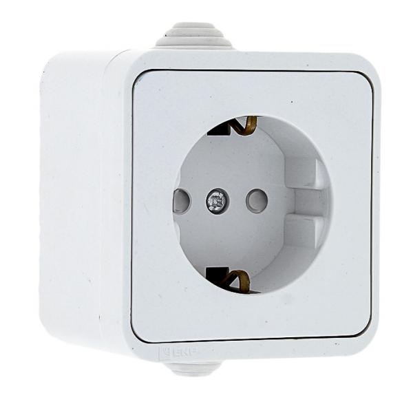 EKF  Прага  Белый  Розетка 1-местная 16А с заземляющими контактами IP44  с защитными шторками EKR16-028-10-440