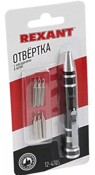 Набор отвертка с битами для точных работ 6 предмтов //  Rexant 12-4705