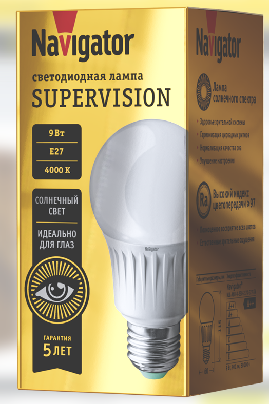 Лампа Navigator 80 549 NLL-A60-9-230-4K-E27-FR-SV