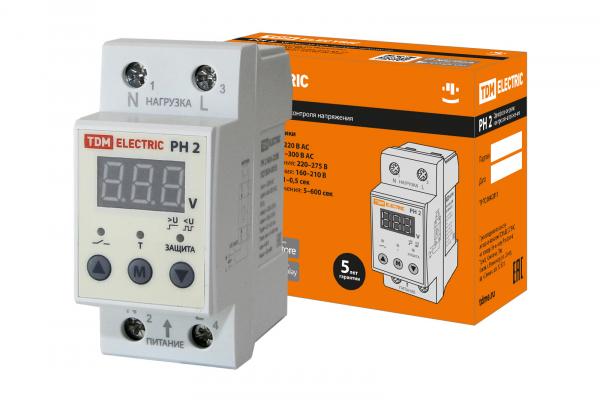 Реле напряжения 1-фазное, серии РН 2 40А-220В (LED-дисплей) TDM